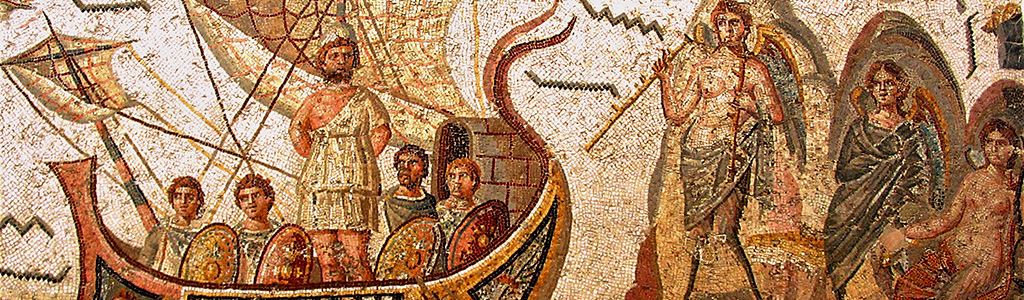 Mosaico de Ulisses resistindo ao canto das sereias